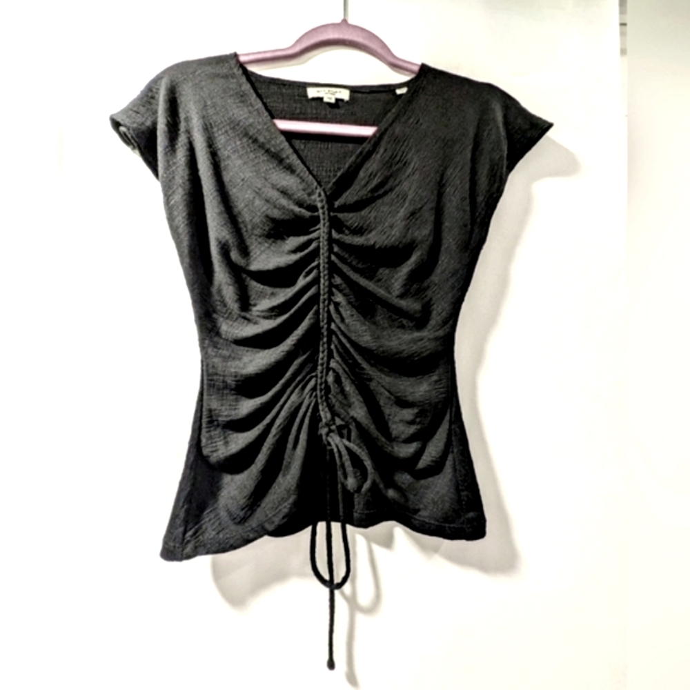 Max Studio Black Ruched Tie Front T-shirt